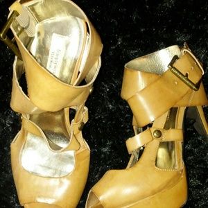 Strappy peep toe heels